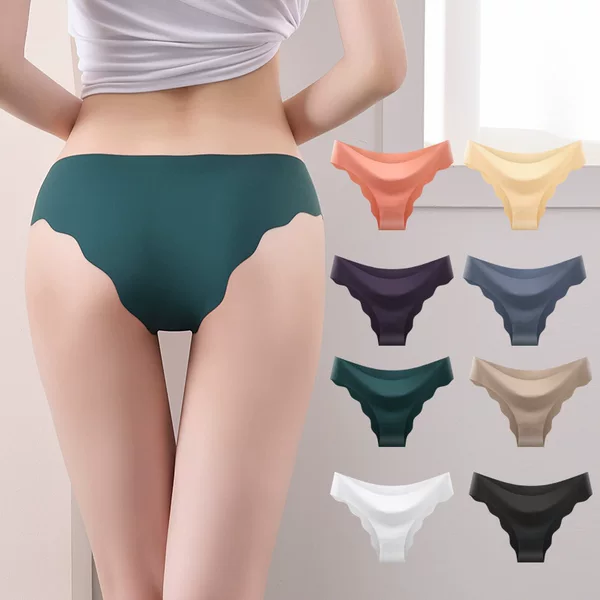 Cross-border European and American seamless one-piece ice silk women's bikini underwear wavy edge breathable girls' plus size briefs