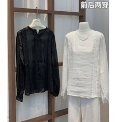 自制两面穿衬衣开衫女摩登飘逸天丝醋酸衬衫新文艺苎麻韩单秋新款