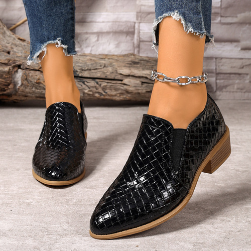 Women's Spring and Autumn British Style Polished Leather Shoes, Business Formal and Casual Shoes with Slip-On Toe Head
