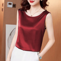 Suit inner bottom shirt trendy silk shirt women's middle sleeve summer and autumn 2024 new fashionable top