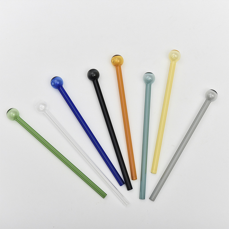 Paja de vidrio resistente al calor de vidrio de borosilicato de color de jugo de paja leche cabeza redonda fábrica de paja recta