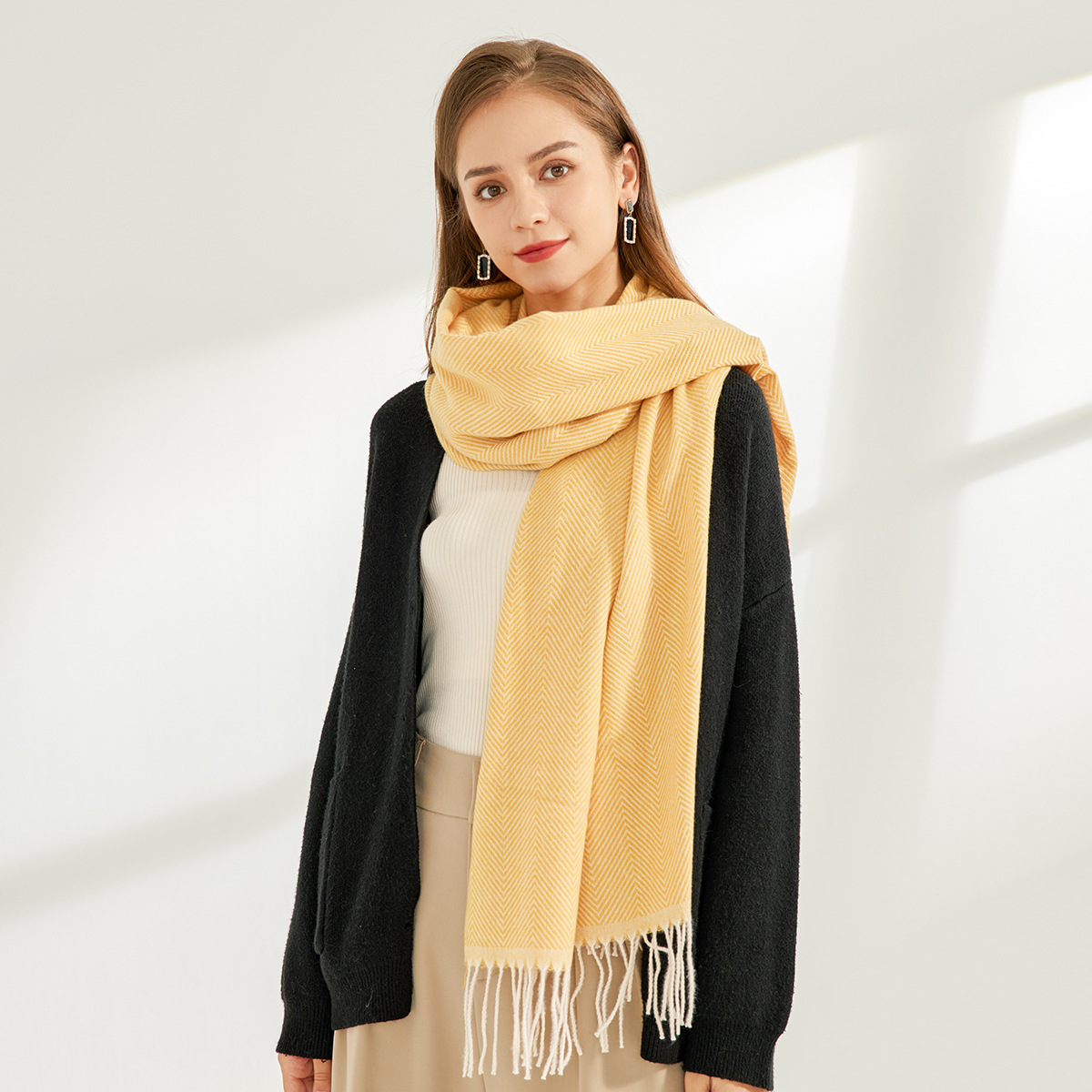 Estilo coreano puro color simple Cachemira bufanda mujer Otoño e Invierno fresco al aire libre estudiante caliente bufanda chal