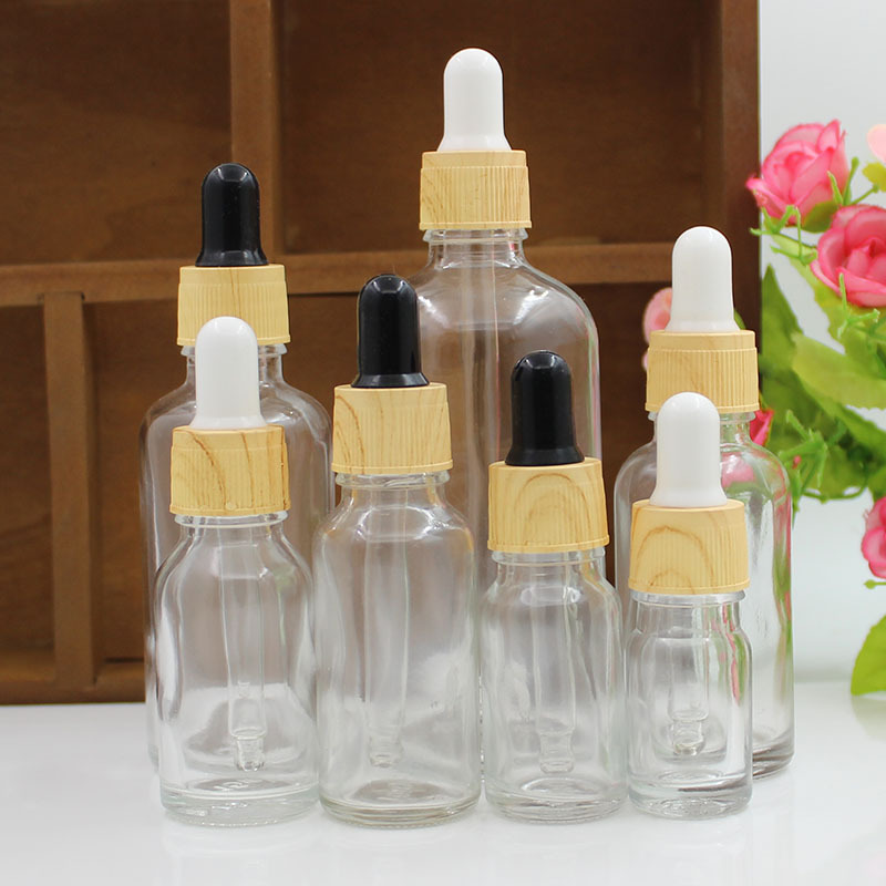 透明玻璃精油瓶调配瓶5ml-100ml木纹圈胶头滴管分装稀释小空瓶子