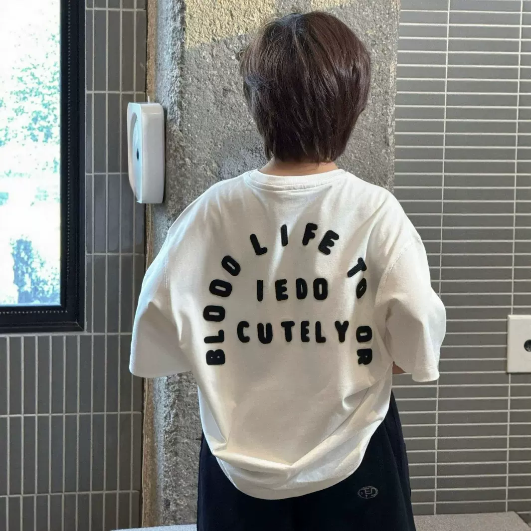 儿童字母印花纯棉短袖t恤2025年男童女童春装洋气宽松童装上衣潮