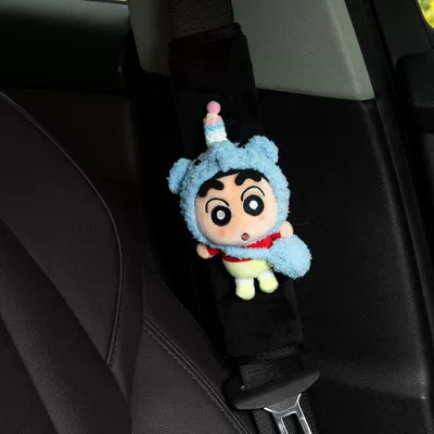with floral decoration plush Seat belt shoulder pad - crayon-shin-chan-shoulder-pad-blue-elephant-crayon-shin-chan-black-short-velvet-safety-belt-shoulder-pad-cover