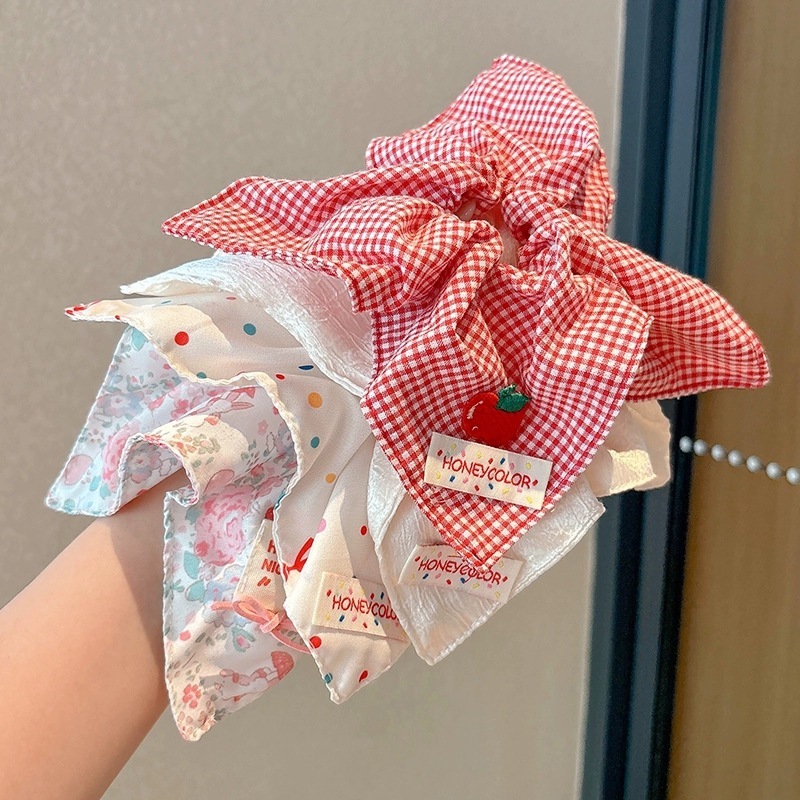 カラフルな新しいスクエアスカーフヘアバンド子供用大型ポニーテールヘッドフラワー少女かわいいリボンヘッドバンドヘッドバンド|undefined