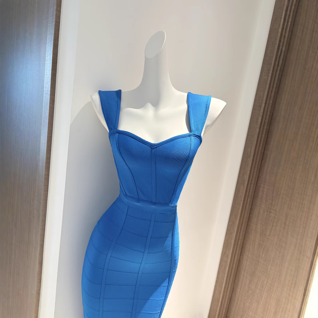 GraceChic Nuovo abito aderente blu transfrontaliero con spacco, abito da sera sexy con spalle scoperte, taglie forti, da donna_voghion.com