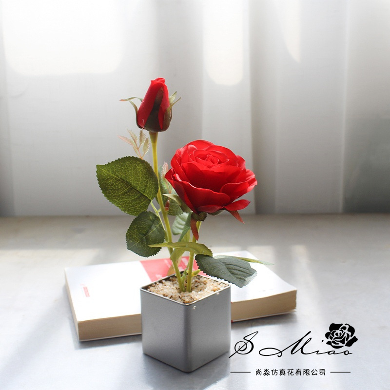 Flores simuladas de tres cabezas de rosa pequeña decoración creativa bonsai fábrica de decoración directa para plantas verdes artificiales falsas macetas simuladas image 16