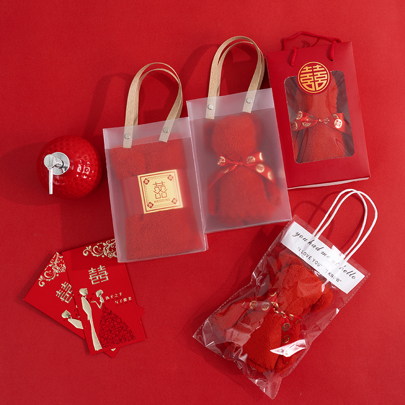 Wedding Happy Towel Gift Boxed Coral Velvet Red Festive Towel Wedding Return Gift Souvenir Gift Boxed Towel