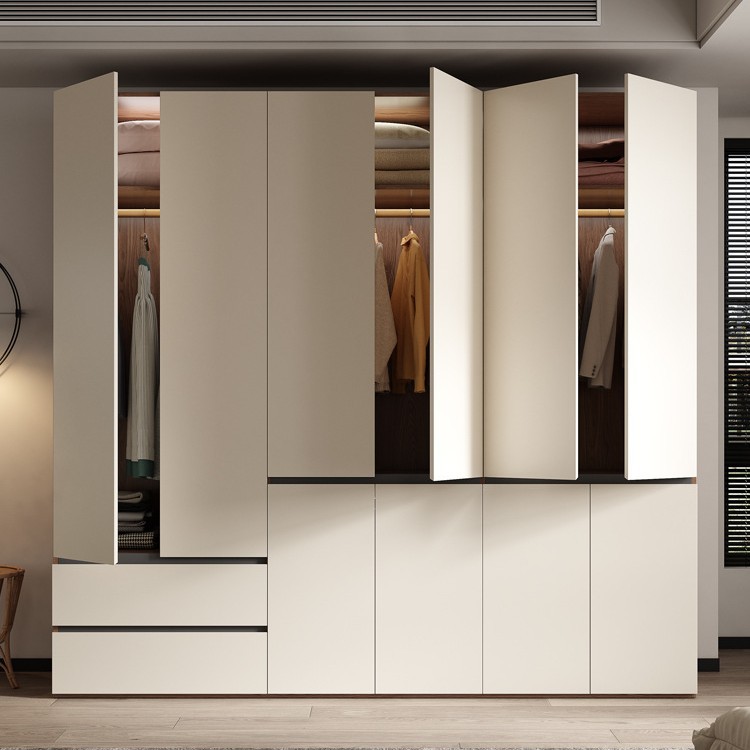 Wardrobe Household Flat Door Adult Simple Modern Combination Economical Upper and Lower Drawer Cabinet Solid Wood Storage Large Wardrobe