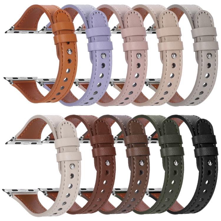 Correa de cuero de cintura de doble anillo de un solo clavo para Apple Watch 38mm - 49mm