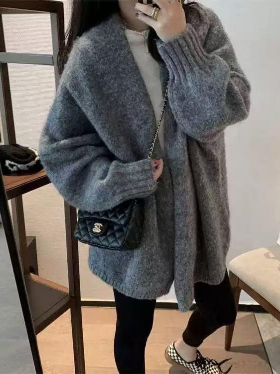 宽松慵懒风毛衣外套女秋季2025新款高级感中长款针织开衫|undefined
