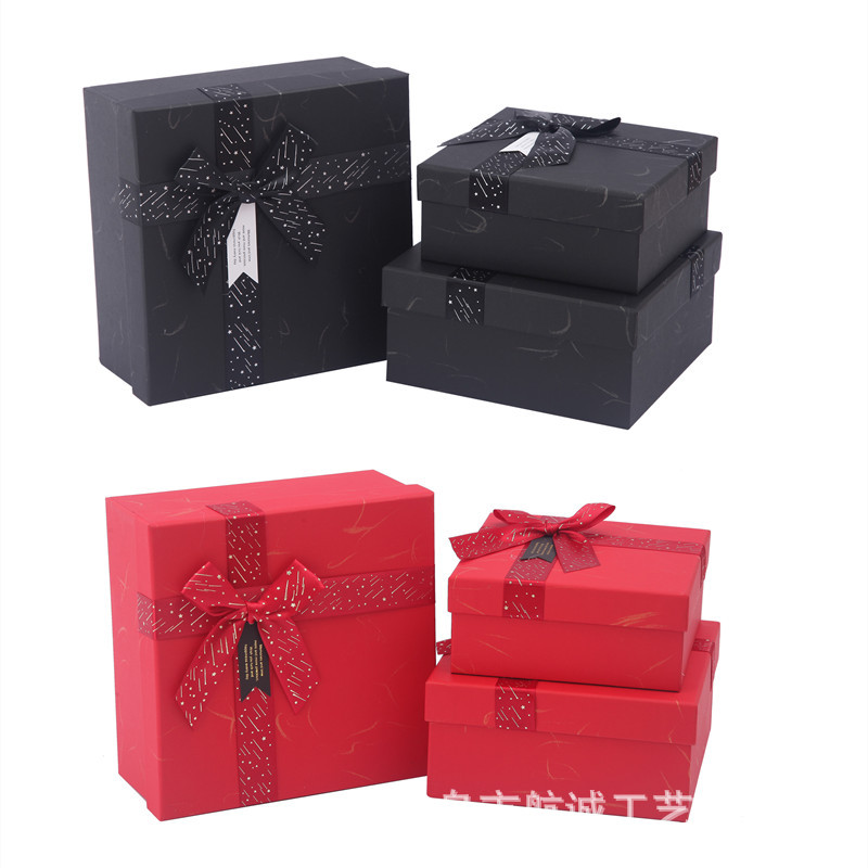 正方套三简约ins蝴蝶结鲜花包装盒黑色送男士围巾钱包礼物惊喜盒