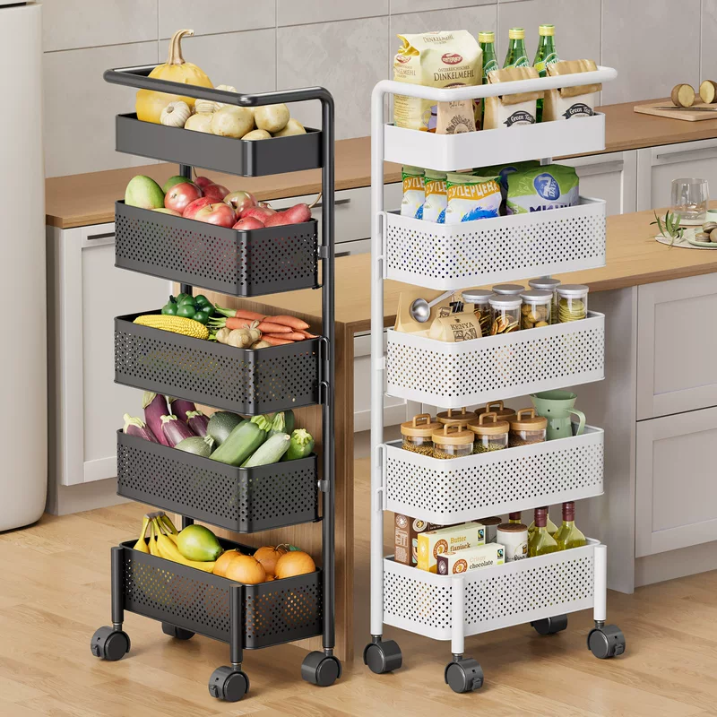 Modern and minimalistic cart, rotating multilayer storage system