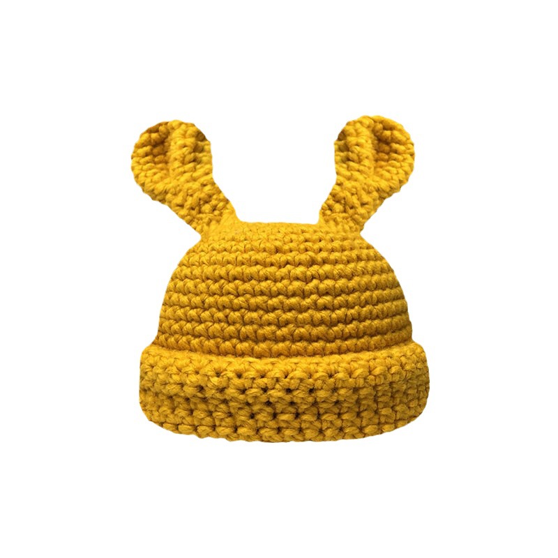 New Korean Handmade Thick Needle Cute Girl Sweet and Cute Rabbit Ear Knitted Hat for Women in Autumn and Winter Versatile Warm Knitted Hat_voghion.com
