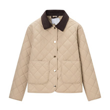 UC&ZA欧美风女装2025冬季新款单排扣灯芯绒领绗缝菱格纹棉服夹克