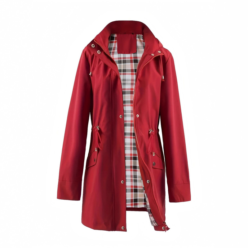 New Women's Windbreaker Waterproof Cross-Border Women's Clothing Supply High-Quality Women's Clothing Factory Direct Sales Plaid Lining Jacket