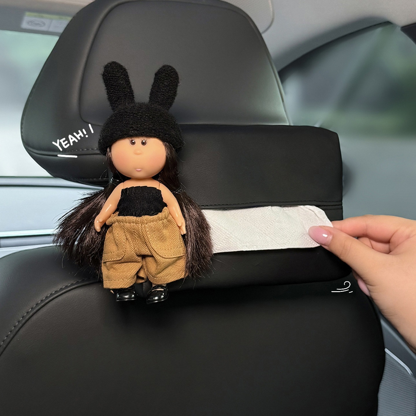 Cute Potato Sister Car Tissue Box, 2026 New Model, Hanging Design for Car Rear Headrest, Adds a Touch of Elegance