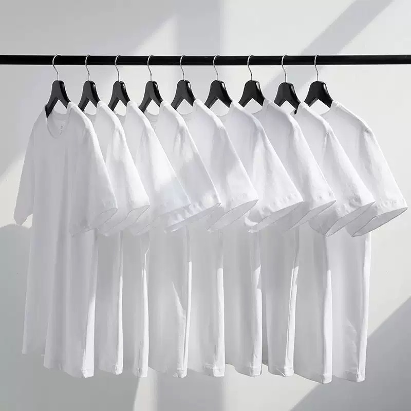 Summer solid base T-shirt with a round collar for men and women