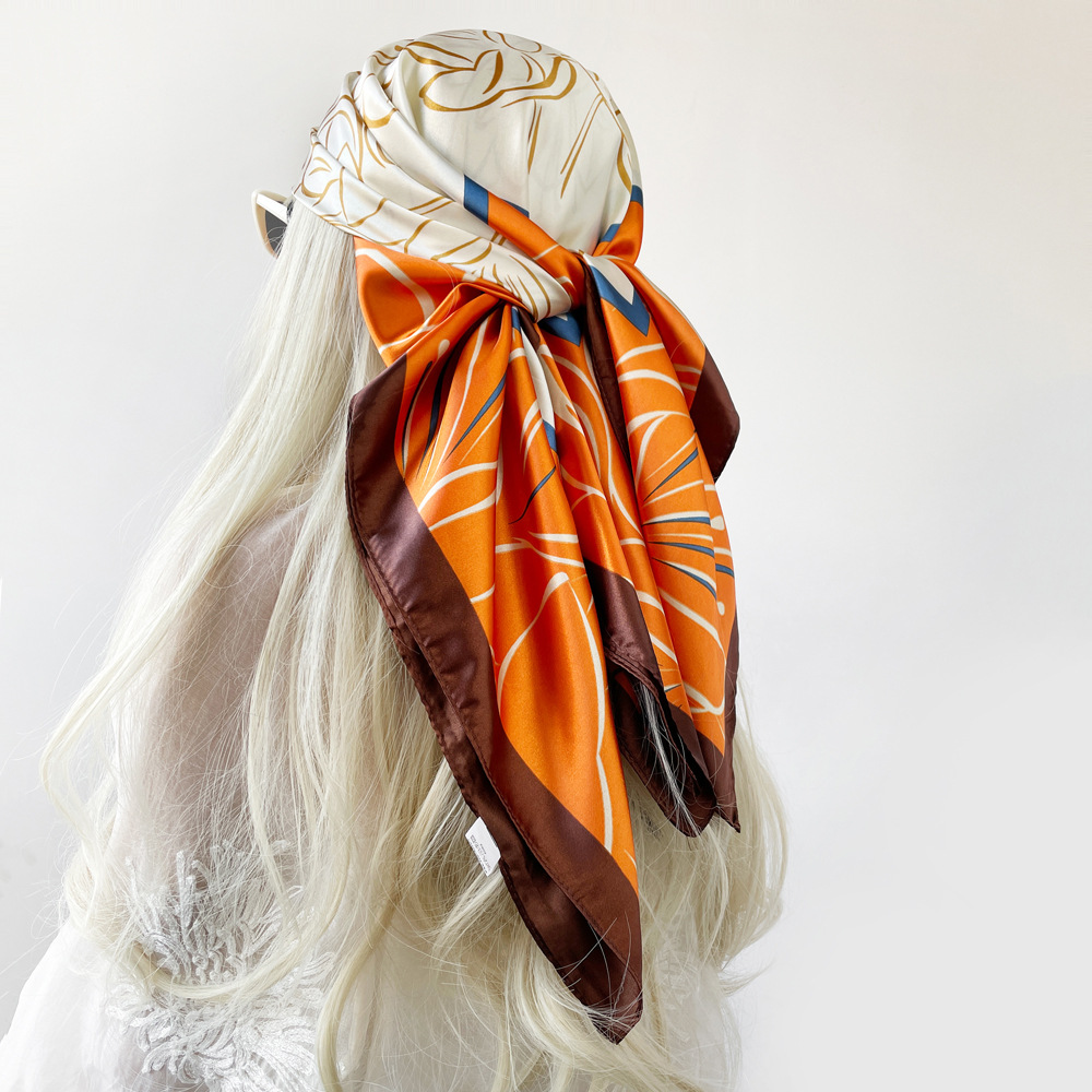 Women's Large Square Silk Scarf Satin Hijab Headscarf Elegant_voghion.com