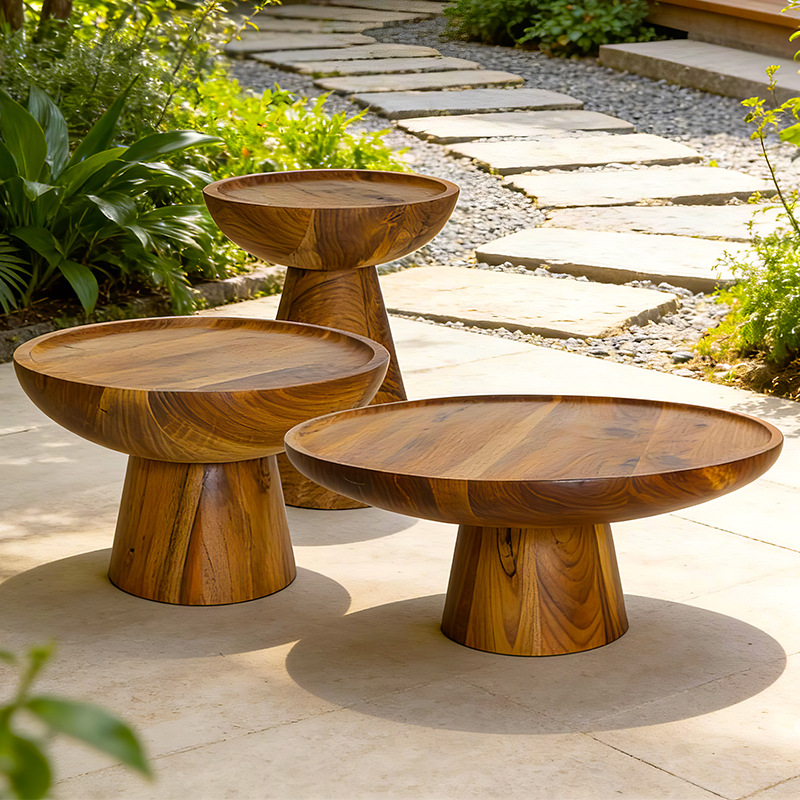 Mesa de té de madera sólida al aire libre Hotel Villa patio impermeable muebles de protección solar Jardín al aire libre Teca anticorrosión mesa de té redonda