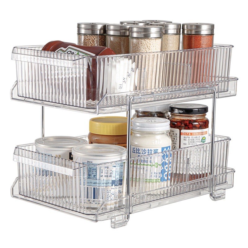 Estante de almacenamiento de acrílico cocina baño Estante de almacenamiento de 2 capas Estante de almacenamiento de cosméticos transparente Almacenamiento de escritorio artefacto