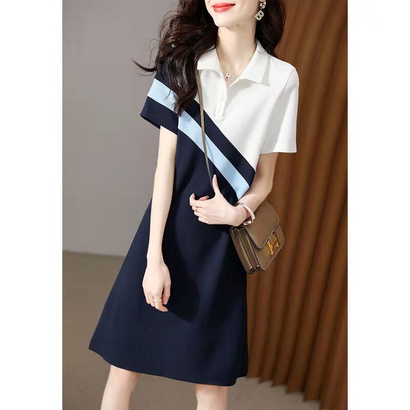 2022 Summer New Korean Style Fashion Lapel Stitching Contrast Color Casual Loose Slim Waist Slim Dress for Women 2022 Summer New Korean Style Fashion Lapel Stitching Contrast Color Casual Loose Slim Waist Slim Dress for Women