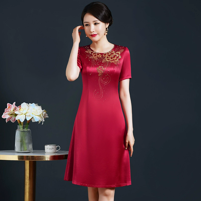 Wow ацетатное свадебное платье для матери, платье Cheongsam с вышивкой, популярное свадебное платье средней длины для молодой свекрови, свадебный банкетный наряд