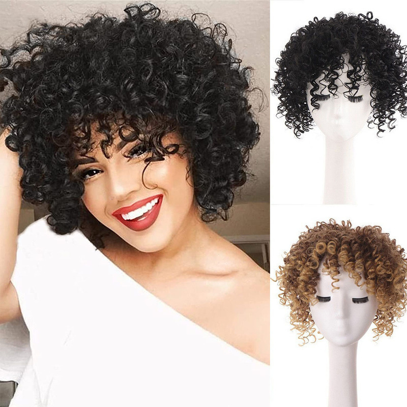 European and American Wig Replacement Block for Women with Afro Short Curly Hair African Black Hair Covering the Top of the Head Wig Replacement Block European and American Wig Replacement Block for Women with Afro Short Curly Hair African Black Hair Covering the Top of the Head Wig Replacement Block