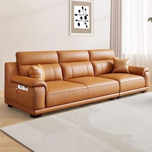New Italian-Style Light Luxury Genuine Leather Sofa, Straight-Line, Suitable for Both Small and Large Living Rooms, Modern and Simple Three-Seater Straight-Line Sofa