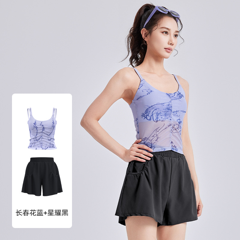 Juyitang nuevo estilo estampado de estilo nacional honda traje de yoga traje de fitness deportivo de copa fija de una pieza para mujer