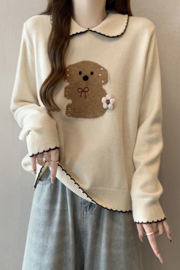 大码秋冬新款时尚百搭气质卡通织花针织衫洋气宽松遮肉显瘦毛衣女