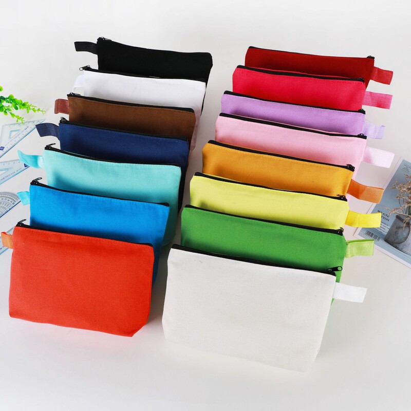 Logo Amazon Color Canvas Pencil Bag Zipper Handheld Cosmetic Bag Finishing Storage Stationery Bag Wholesale Simple
