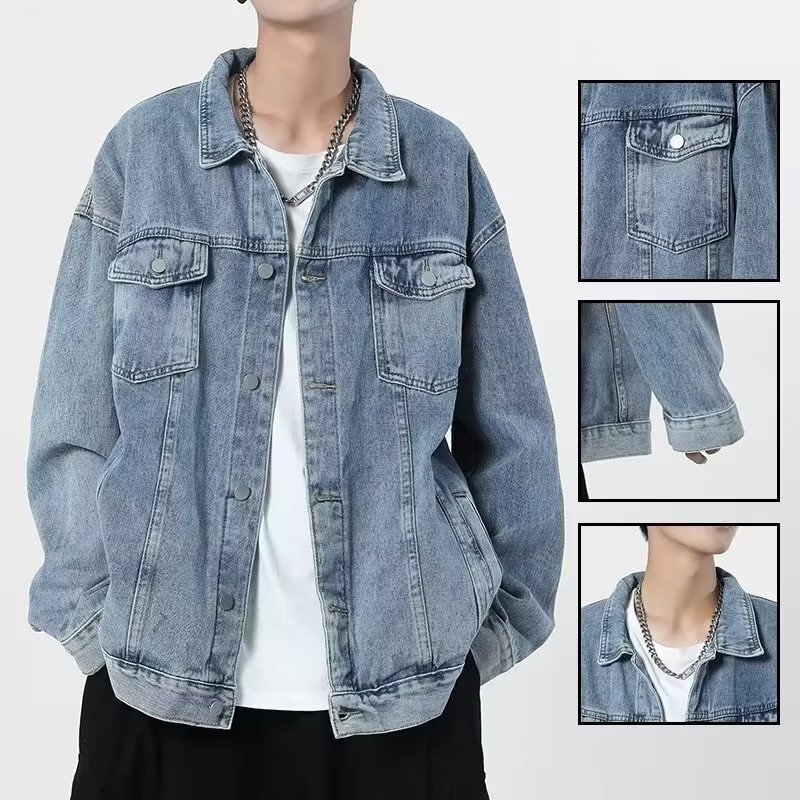 Denim Coat Men's Summer Trendy Brand Ins Hong Kong Style Student Loose All-match Casual Work Jacket Men's Clothes