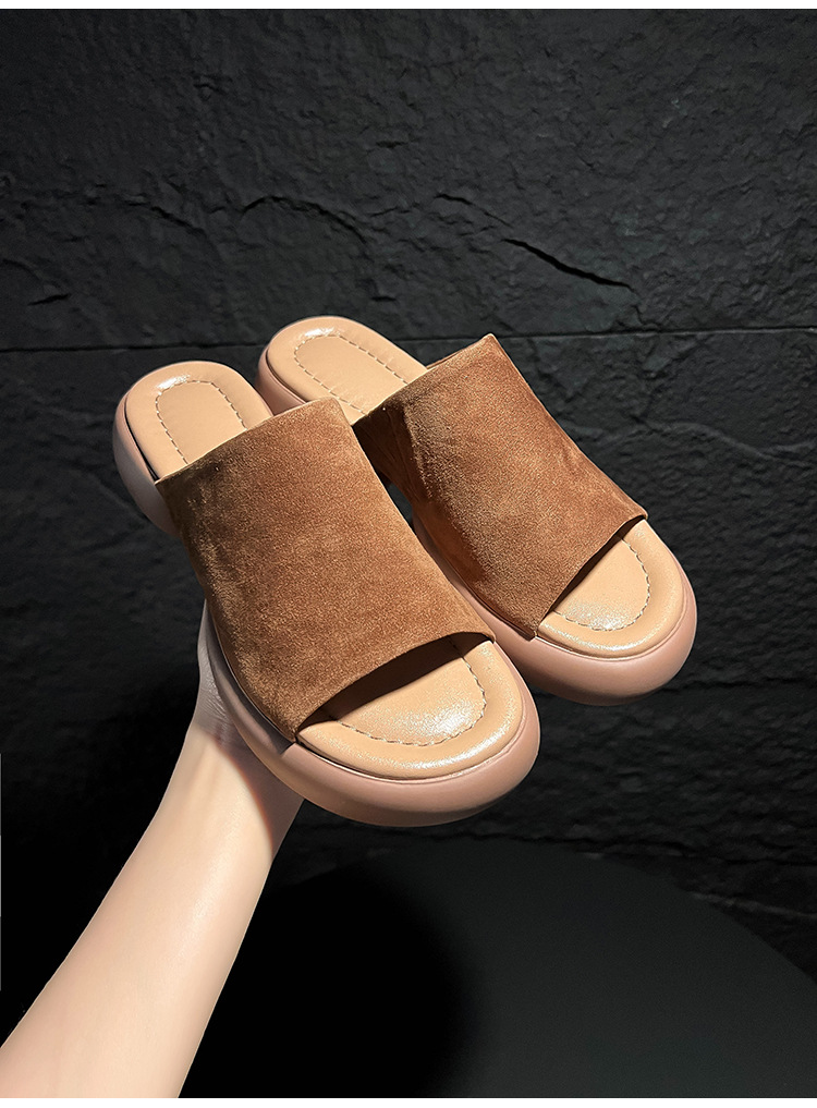 Dép sandal nữ quai ngang đế dày gót 5 cm, mềm êm, đi biển hè — xanh lam, nâu sẫm chi tiết 16