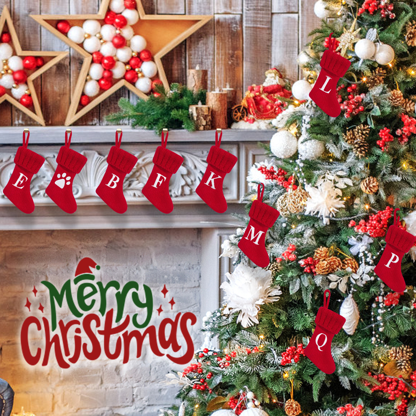 Navidad transfronteriza letras pequeñas calcetines de Navidad lindas huellas de pies cuchillos y tenedores cubiertas creativas de colgantes de árbol de Navidad bolsas de dulces