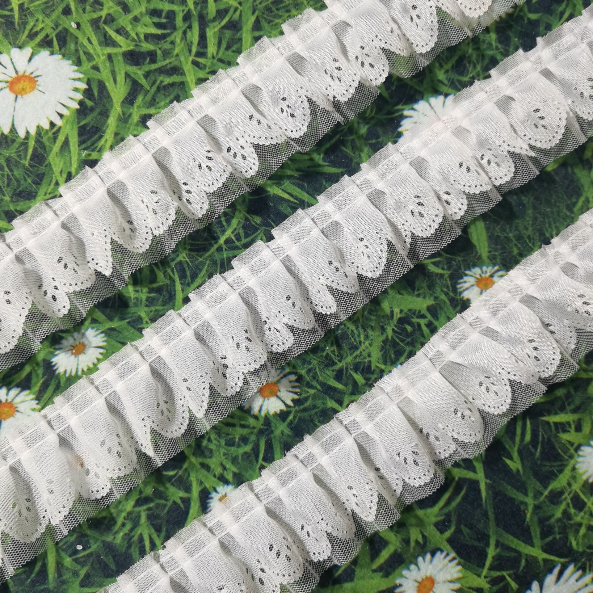 5厘米 网布雪纺压花朵 打皱花边玩具娃娃帽子服装 明族风格现货