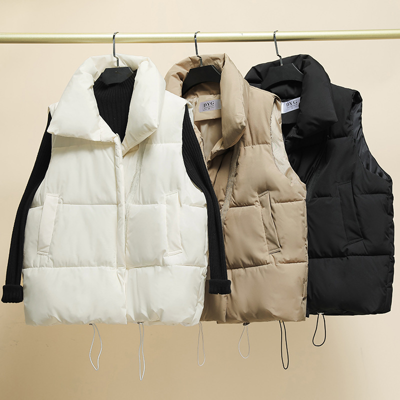 2022 otoño y invierno nuevo chaleco de algodón de pluma para estudiantes de estilo coreano suelto hombro exterior chaleco de abrazadera de caballo abrigo