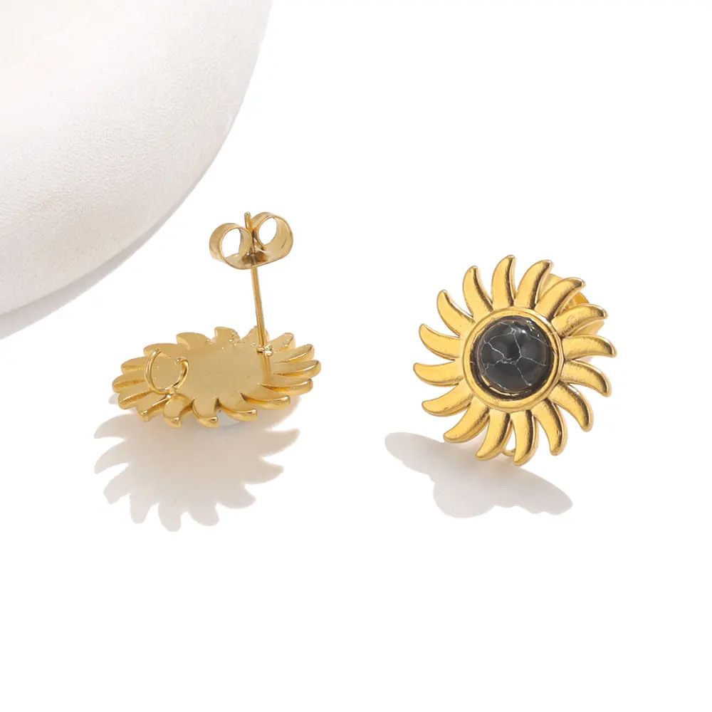 Pendientes de girasol de piedra natural de acero inoxidable pendientes de acero de titanio pendientes de piedra Ojo de Tigre pendientes de accesorios de joyería DIY