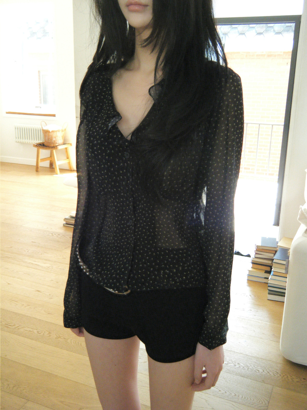 Camicia donna floreale scollo a v chiffon stile mori maniche lunghe_voghion.com