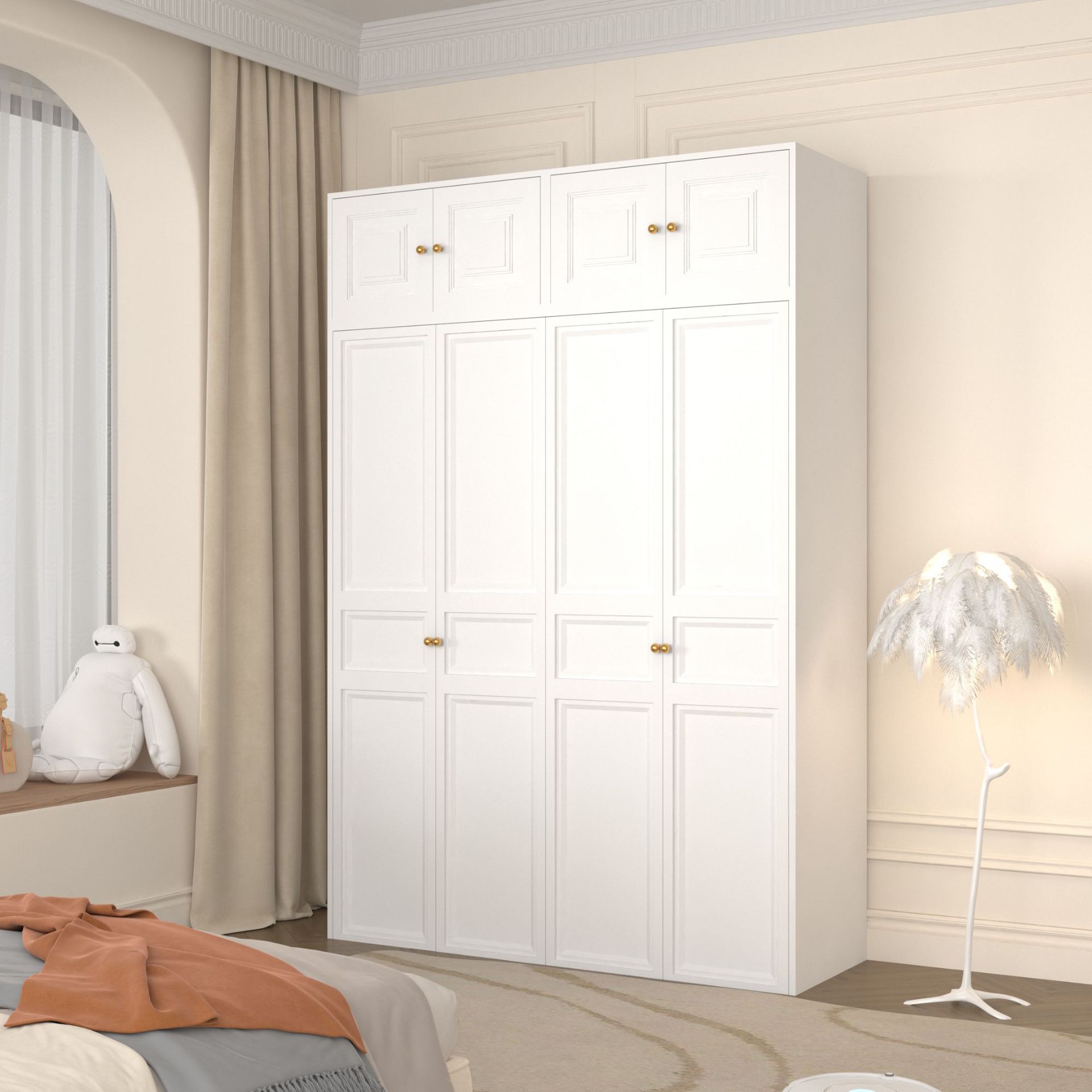 Household Steel Wardrobe Cream Style Wardrobe Bedroom Children's Large Capacity Wardrobe Iron Storage Cabinet Iron Coat Wardrobe