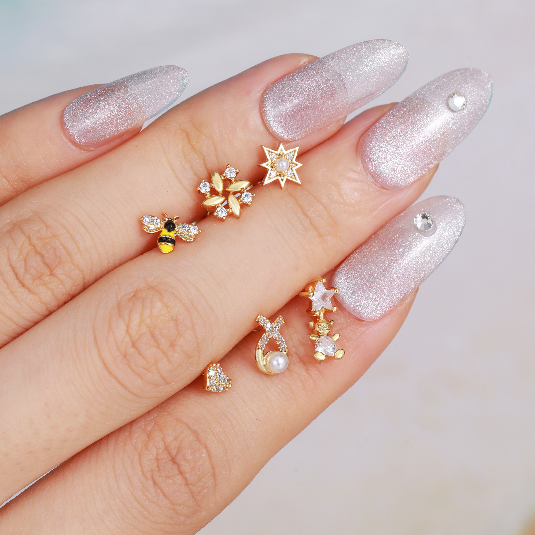 Fashion Star Brass Inlay Zircon Ear Studs 1 Piece