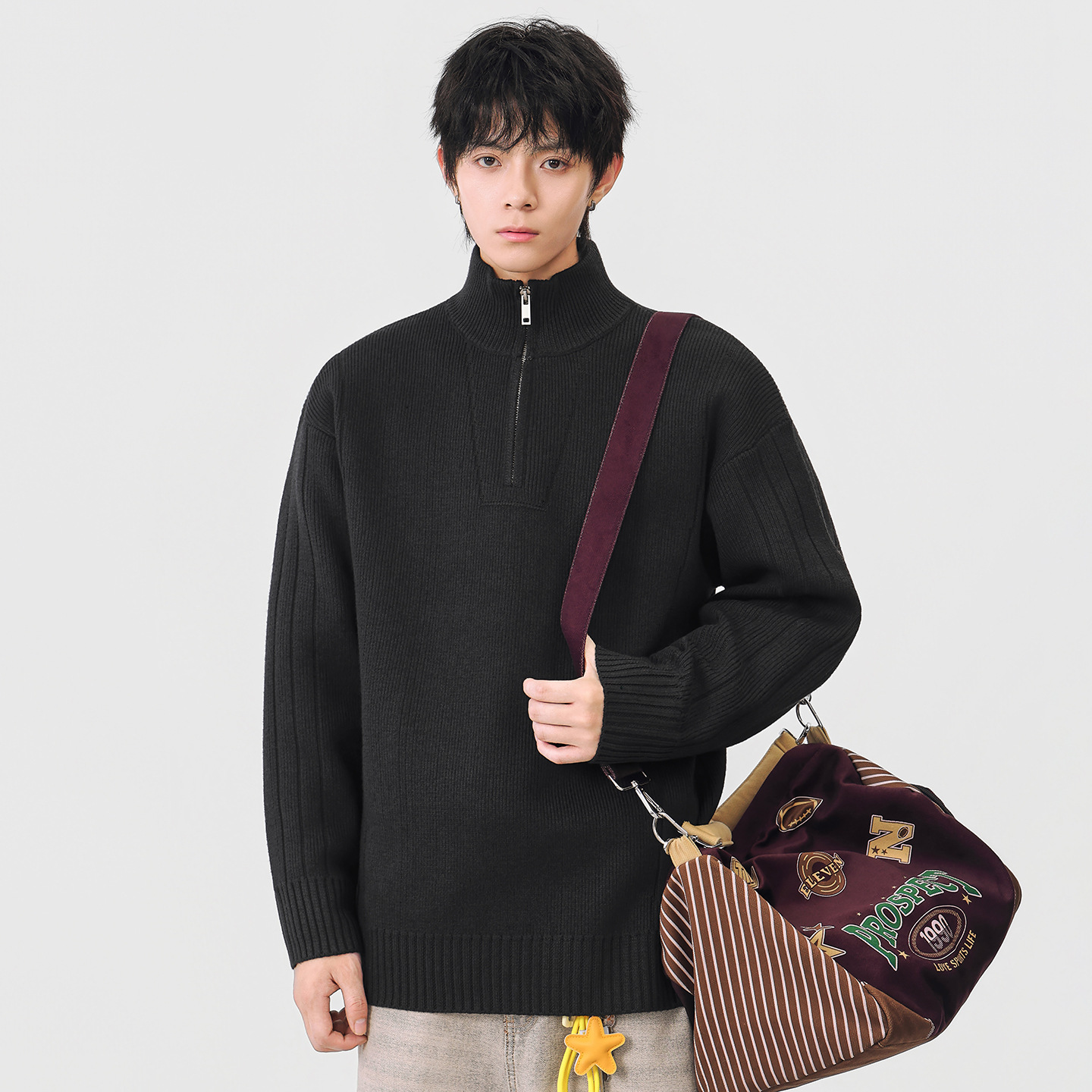 Jacket de cuello vertical para hombres retro japonés versátil abrigo de suéter 2025, otoño y invierno nuevo peso suelto