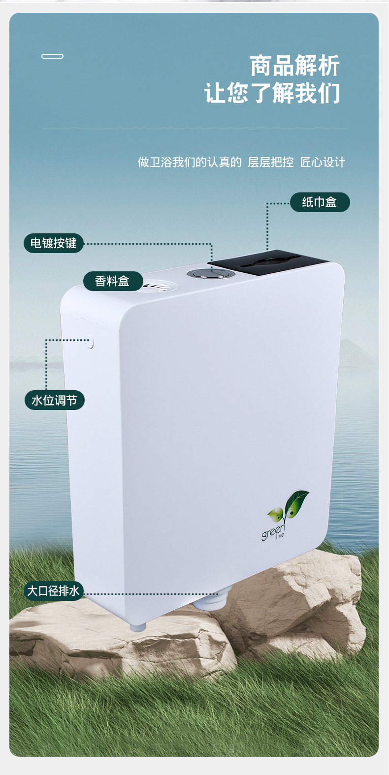 Household toilet water tank, bathroom squat toilet, energy-saving toilet water tank, thickened squat toilet, wall-mounted toilet flushing water tank Item Picture