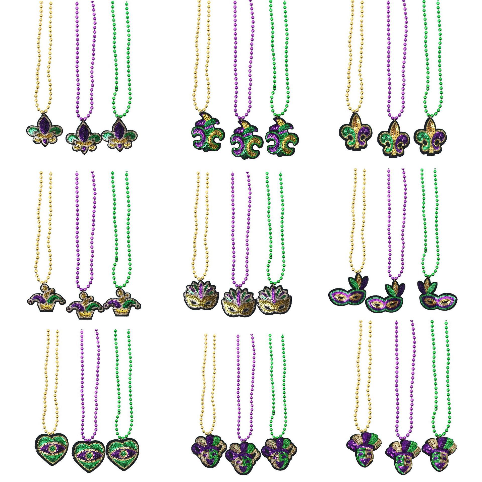 Nuevos productos transfronterizos Mardi Gras set de sequillas oro violeta verde fiesta de baile disfraz de bar espectáculo
