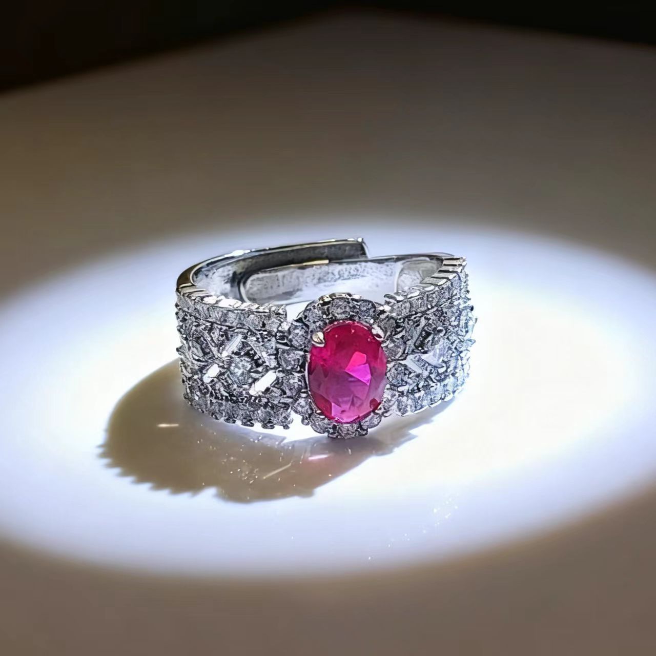New Jewelry: Egg-shaped Cultivated Ruby Ring, Niche High-end Colored Gemstone Red Corundum Open Ring_voghion.com