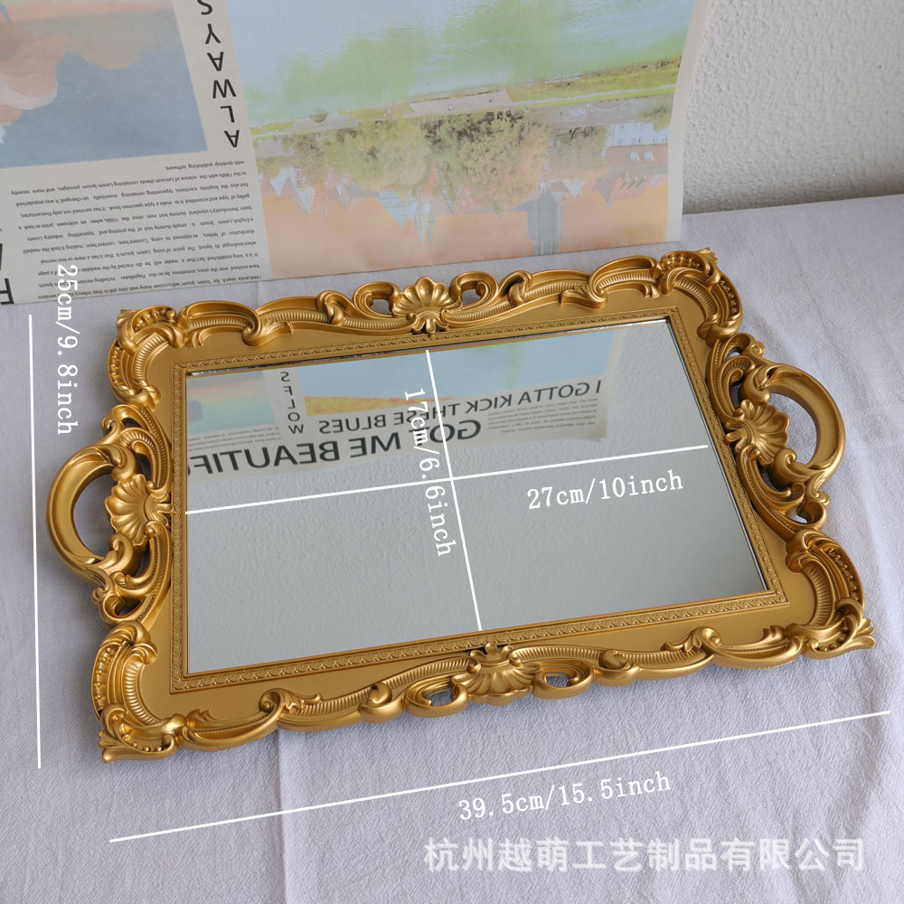 Bandeja de espejo de vidrio retro estilo europeo, estilo "ins", decoración para sala de estar, para aromaterapia, exhibición de joyería, bandeja de almacenamiento.