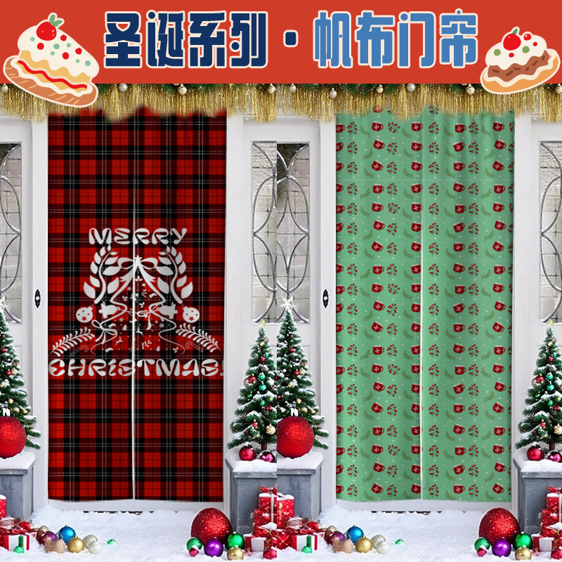 Cross-Border Christmas Door Curtain Customization Restaurant Layout Porch Hanging Cloth Courtyard Wall Half-Open Canvas Door Curtain
