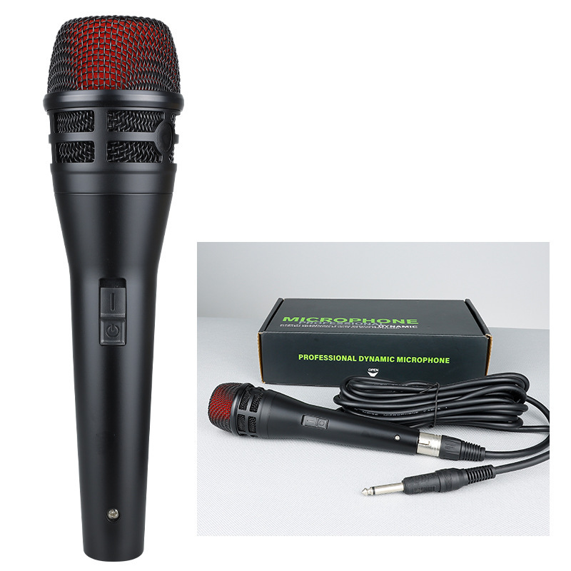 Home Ktv Stage Wired Microphone Pull Ok Anti-Howling Metal Handheld Microphone Singing Travel Bus