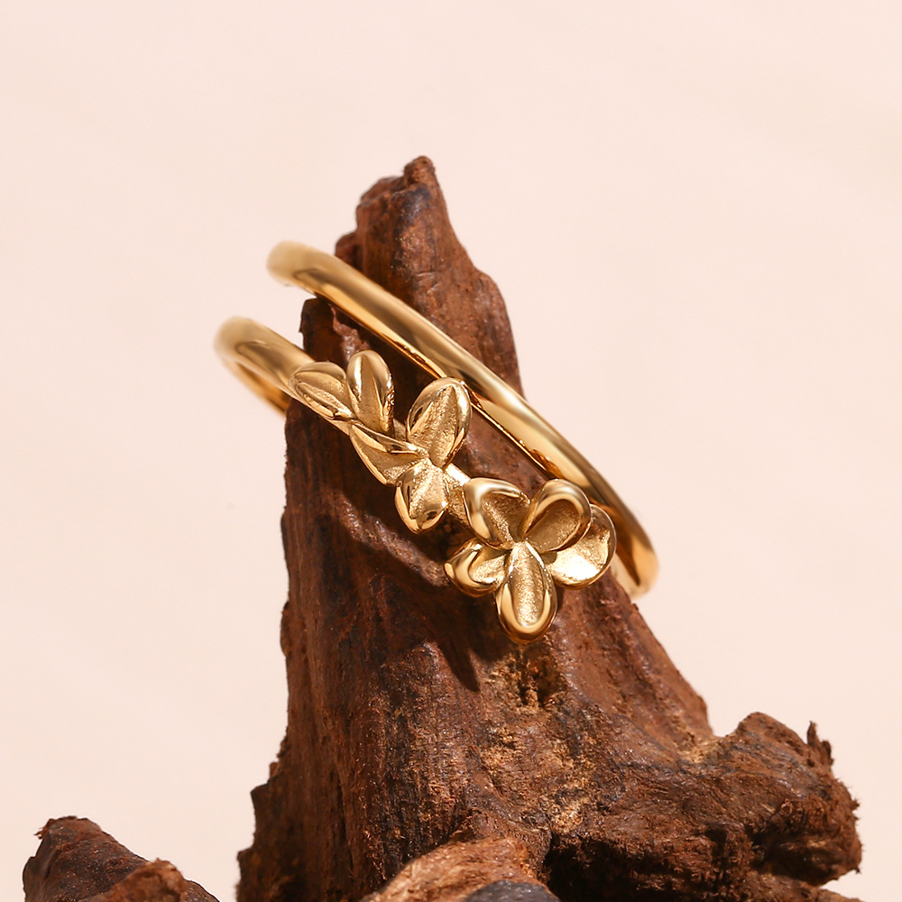 Plated 18K Gold Flower Stainless Steel Ring